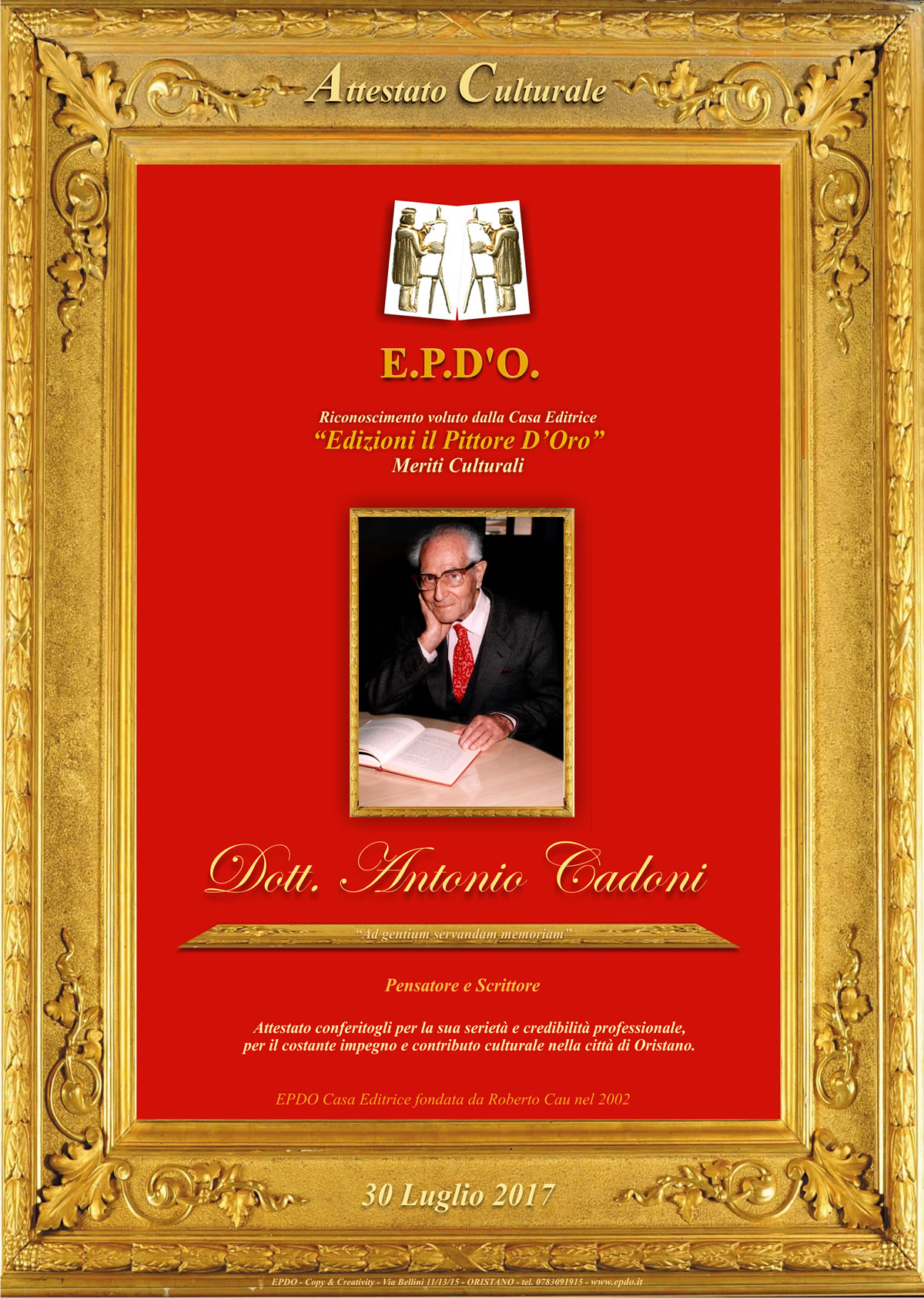 EPDO -Attestato Culturale Antonio Cadoni
